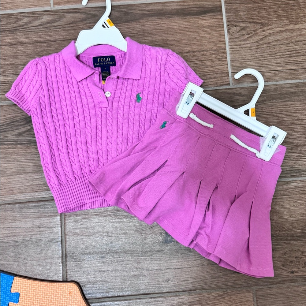 Polo by Ralph Lauren Girls' Hot Pink Cable-Knit Polo & Pleated Skirt Set, Size 3
